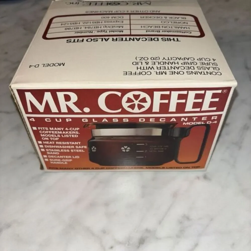 In Box Vintage Mr. Coffee 4 Cup Glass Coffee‎ Pot Decanter Model D-4 Replacement